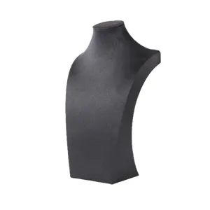 Buste de presentation de colliers en velours gris, ideal pour vitrines et comptoirs.
