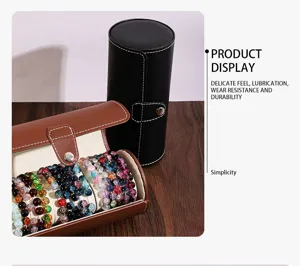 Detailed view of the large capacity leather storage box and colorful beaded bracelets.