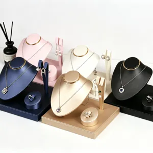 Jewelry display stand set PU leather necklace bust earring ring holder showcase box