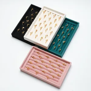 Small Velvet Jewelry Display Tray For Rings Earrings Organizer Showcase Nordic Style MDF Storage Pallet Countertop Use