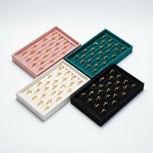 Velvet ring display tray set, 4 color jewelry storage box organizer for rings and earrings.