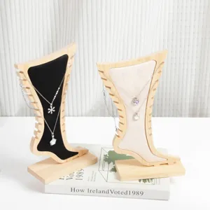 Creative Bamboo Wood Jewelry Display Stand Unique Foot Shape Anklet Necklace Pendant Organizer Holder Velvet Showcase Rak