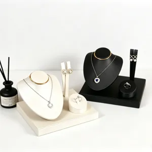 Luxury PU leather jewelry display stand set for necklace ring and earring organization