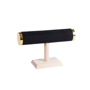 Wooden jewelry display stand T-bar bracelet holder black velvet watch organizer holder.