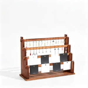 Wooden 4-tier earring display stand, vintage jewelry organizer rack for earrings and studs.