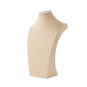 Beige linen necklace display bust mannequin stand for jewelry pendant retail showcase
