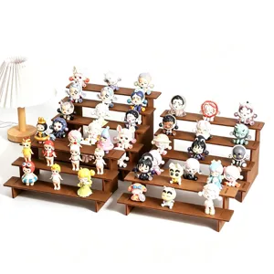 Espositore in Compensato Noce a Livelli per Action Figure e Blind Box Supporto Multistrato in Legno per Scrivania