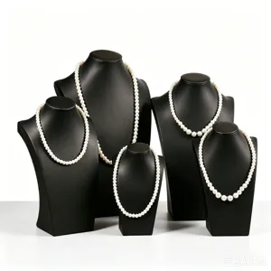 Necklace Display Stand Portrait Jewelry Bust Rack Black Faux Leather Jewelry Holder Counter Display Prop Necklace Pendant Organizer
