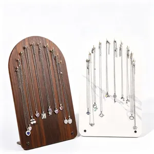 Arch jewelry display stand wood and marble texture necklace holder for retail live streaming