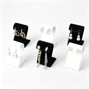 Jewelry Organizer Earring Display Stand Iron S-shaped Earring Holder Velvet PU Leather Necklace Display Panel For Shop Home Storage