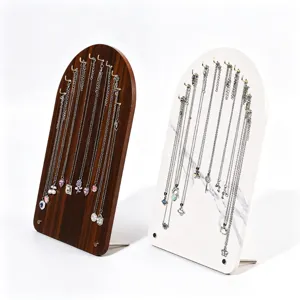 Arch jewelry display stand walnut wood and white marble necklace holder for retail main