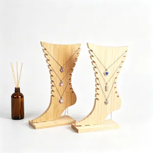 Wooden necklace display stand foot shaped jewelry organizer holder for retail shop showcase