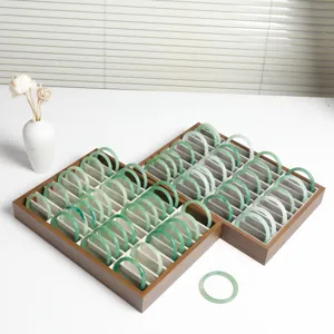 Walnut Wood Veneer Jewelry Display Tray Bracelet Storage Organizer Multi-Slot Bangle Showcase Holder Velvet Lining Jewelry Store Counter Decor