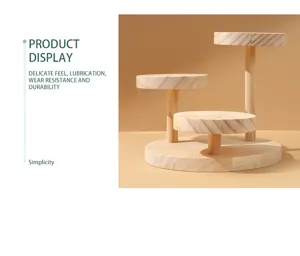 Solid wood 3-tier jewelry display stand for bracelets, rings and watches. Natural wood finish.