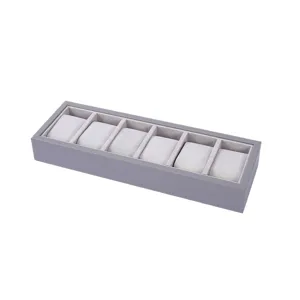Grigio 6 slot vassoio portaorologi espositore supporto cuscino in velluto organizzatore vetrina