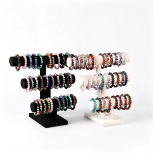 Premium Samt Gestufter Schmuckständer T-Form Drei Schichten Armbandhalter Uhrenständer Organisator Thekenpräsentation Rack