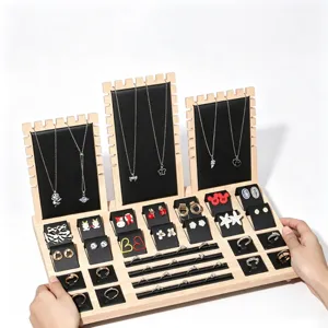 Houten Microvezel Leer Sieradenhouder Organizer Collectie Voor Ketting Oorbel Ring Armband Commerciële Fotografie Prop Decoratie