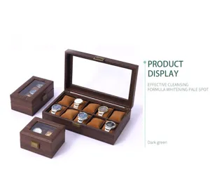 Holzmaserung PU Leder Uhrenbox Set mit klarem Glasdeckel und weichen Samtkissen Aufbewahrung.