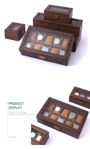 Vintage Holzmaserung PU Leder Uhrenbox mit Glasdeckel, Schmuck Organizer Uhrenkoffer.