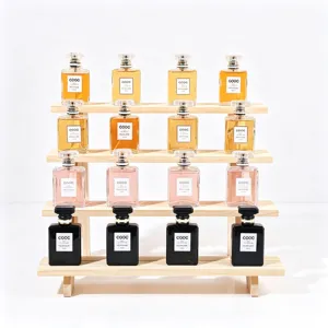 Wooden multi-tier display stand desktop perfume and jewelry storage rack for retail and home use.