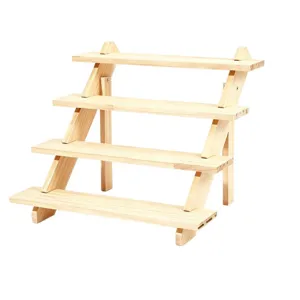 Wooden 4-tier display stand for jewelry, perfume, and desktop storage. Perfect for retail and home.