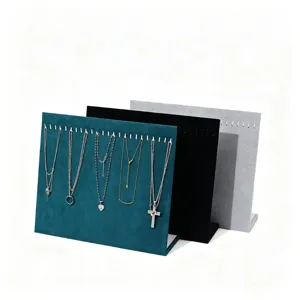Présentoir à Colliers en Forme de L en Velours Premium Support de Rangement pour Bijoux Avec Crochets pour Colliers Bracelets Boucles d'Oreilles Bagues Planche d'Exposition Vitrine