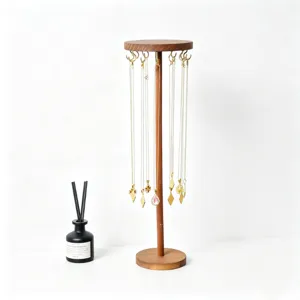 Wooden jewelry display stand for necklaces bracelets earrings desktop organizer holder.