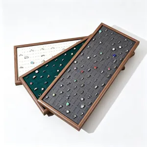 Walnussholzmaserung Schmucktablett Samtfutter Mehrfachschlitz Ring Organizer Etui Schmuck Aufbewahrung Display Halter Für Ohrringe Dekor