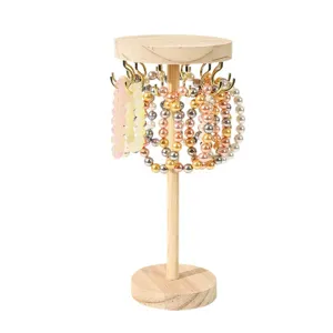 Wooden round jewelry display stand for bracelets necklaces and hair accessories home decor shop