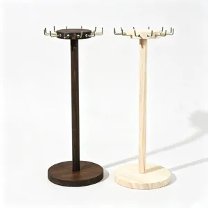 Soporte de Exhibición de Collar Creativo de Madera de Pino Organizador de Joyas Soporte Giratorio Con Ganchos de Metal para Almacenamiento Hogar