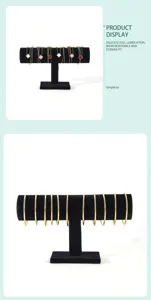 Velvet single layer T-bar jewelry display stand for bracelets, bangles, and necklaces.