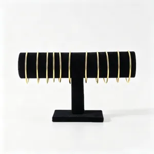 Wood Velvet T-Bar Jewelry Display Stand Single Layer Bracelet Watch Necklace Holder Organizer Rack For Jewelry Store Countertop