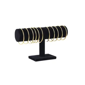 Black velvet T-bar jewelry display stand for bangles and bracelets, clean main view.