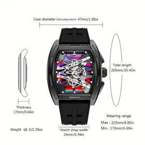 Detailed specification view displaying watch case dimensions, thickness and strap width data.
