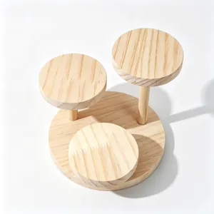 Solid wood 3-tier round jewelry display stand bracelet watch showcase rack organizer tray
