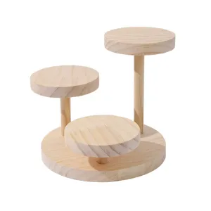3-tier wooden jewelry display stand, natural wood desktop organizer for bracelets and watches.