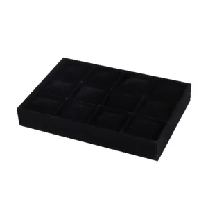 12 Fächer schwarzer Samt Uhren Display Tablett Armband Aufbewahrung Ständer Koffer