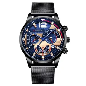 Men quartz watch black mesh strap fashion casual waterproof business sports wrist watch