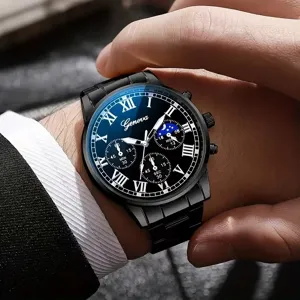 Reloj de cuarzo hombre negocios casual correa de acero inoxidable lujo impermeable