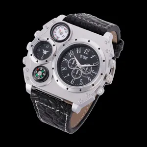 Ανδρικό τακτικό ρολόι quartz με μεγάλη καντράν θερμόμετρο και πυξίδα μαύρο δερμάτινο λουράκι