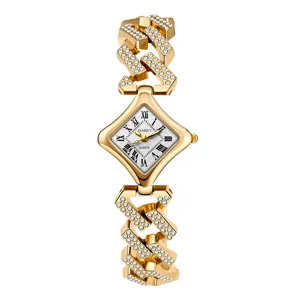Orologio da Donna di Lusso con Strass a Rombo Numeri Romani Orologio al Quarzo Elegante Cinturino a Catena Cuban Link