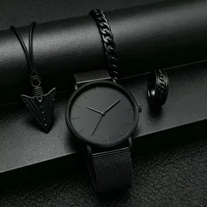 Minimalistiko mavro andriko roloi quartz brachioli kolies dahtylidi set kosmimaton