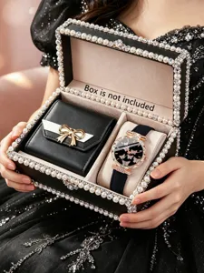 Orologio Quarzo Donna e Portafoglio Fiocco Set Farfalla Quadrante Regalo Elegante