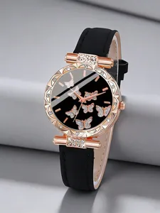 Orologio da polso al quarzo da donna elegante con quadrante farfalla e cinturino.