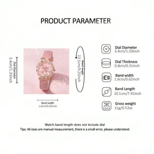 Orologio al quarzo rosa donna tabella parametri dettagli con quadrante farfalla cinturino.