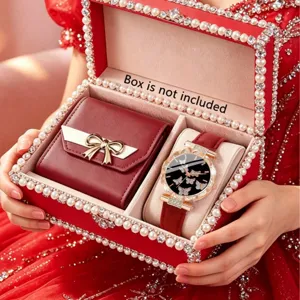 Set Orologio al Quarzo e Portafoglio con Fiocco da Donna Quadrante con Farfalle Cinturino in Lega e Portafoglio in Pelle Artificiale Regalo