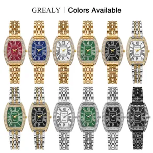 Montre quartz tonneau femme vintage strass chiffres romains luxe élégante mode bracelet watch