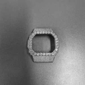 Hiphop iced out square metal watch case replacement protector compatible with DW5600 models.