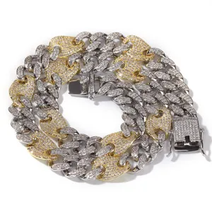 Heren hip hop iced out cubaanse schakelarmband tweekleurig zirkonia dikke ketting sieraden