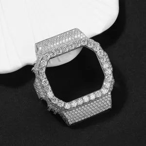 Close-up detail shot of a sparkling rhinestone paved octagonal watch replacement case bezel.